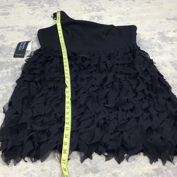 NWT Adrianna Papell Black Chiffon Feather Cocktail Dress One Shoulder Sz 6 - Picture 11 of 14